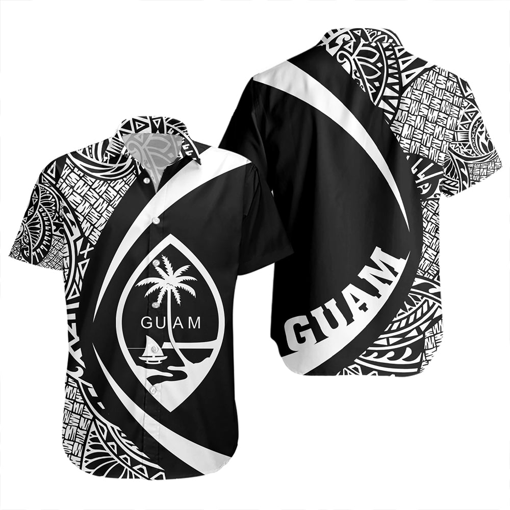 Guam Short Sleeve Shirt Coat Of Arm Lauhala White Circle