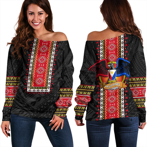 Philippines Off Shoulder Sweatshirt Ethnic Traditional Eagle Style