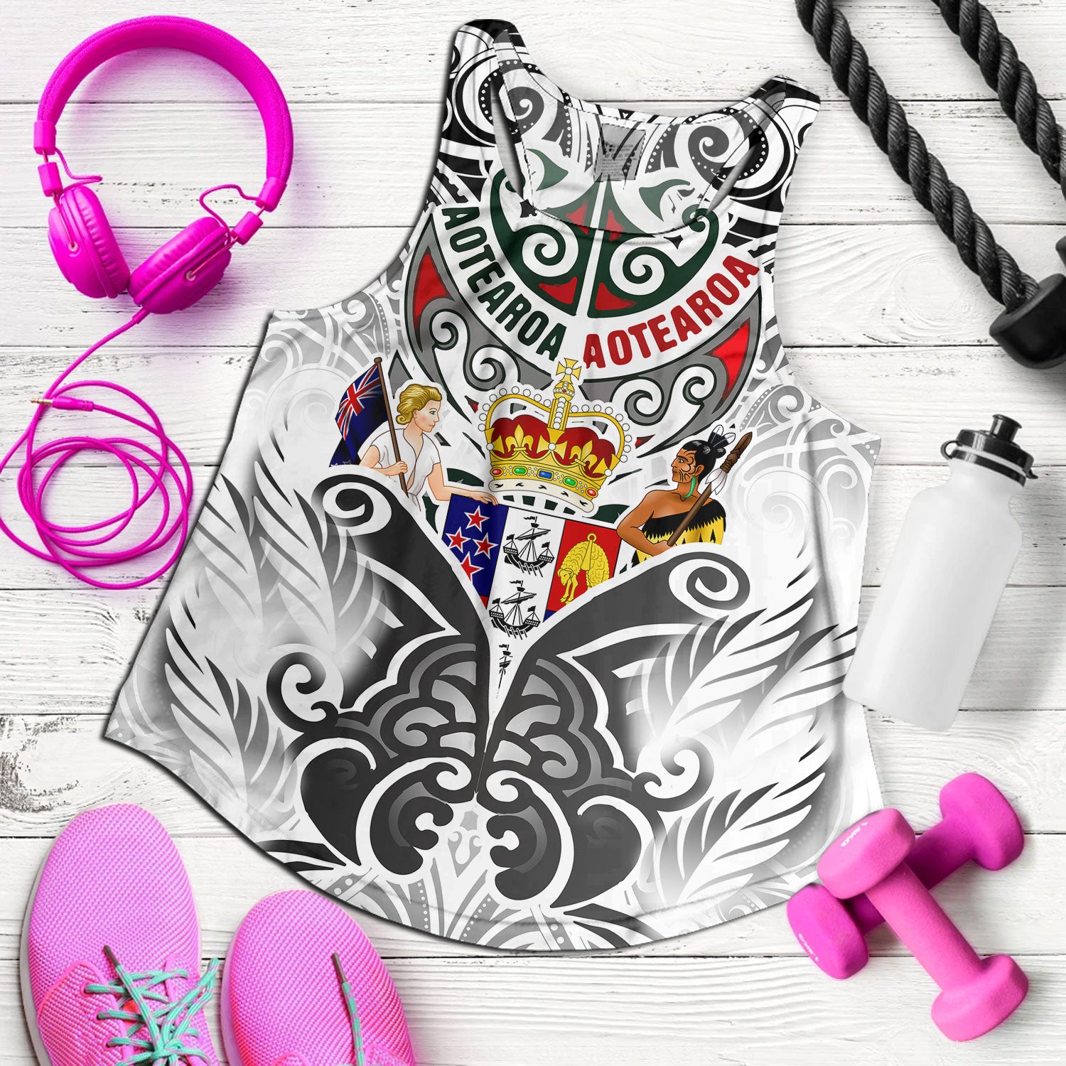 New Zealand Aotearoa Women Tank Maori Traditional Hongi - The Breath Of Life Coat Of Arms Tribal Patterns