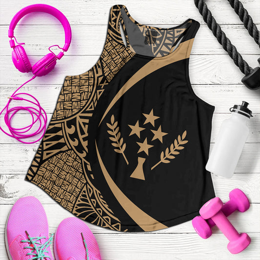 Kosrae Women Tank Coat Of Arm Lauhala Gold Circle
