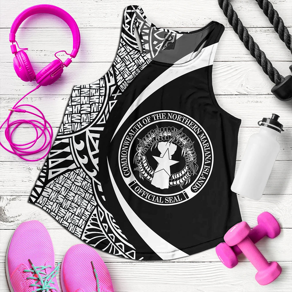 Northern Mariana Islands Women Tank Coat Of Arm Lauhala White Circle