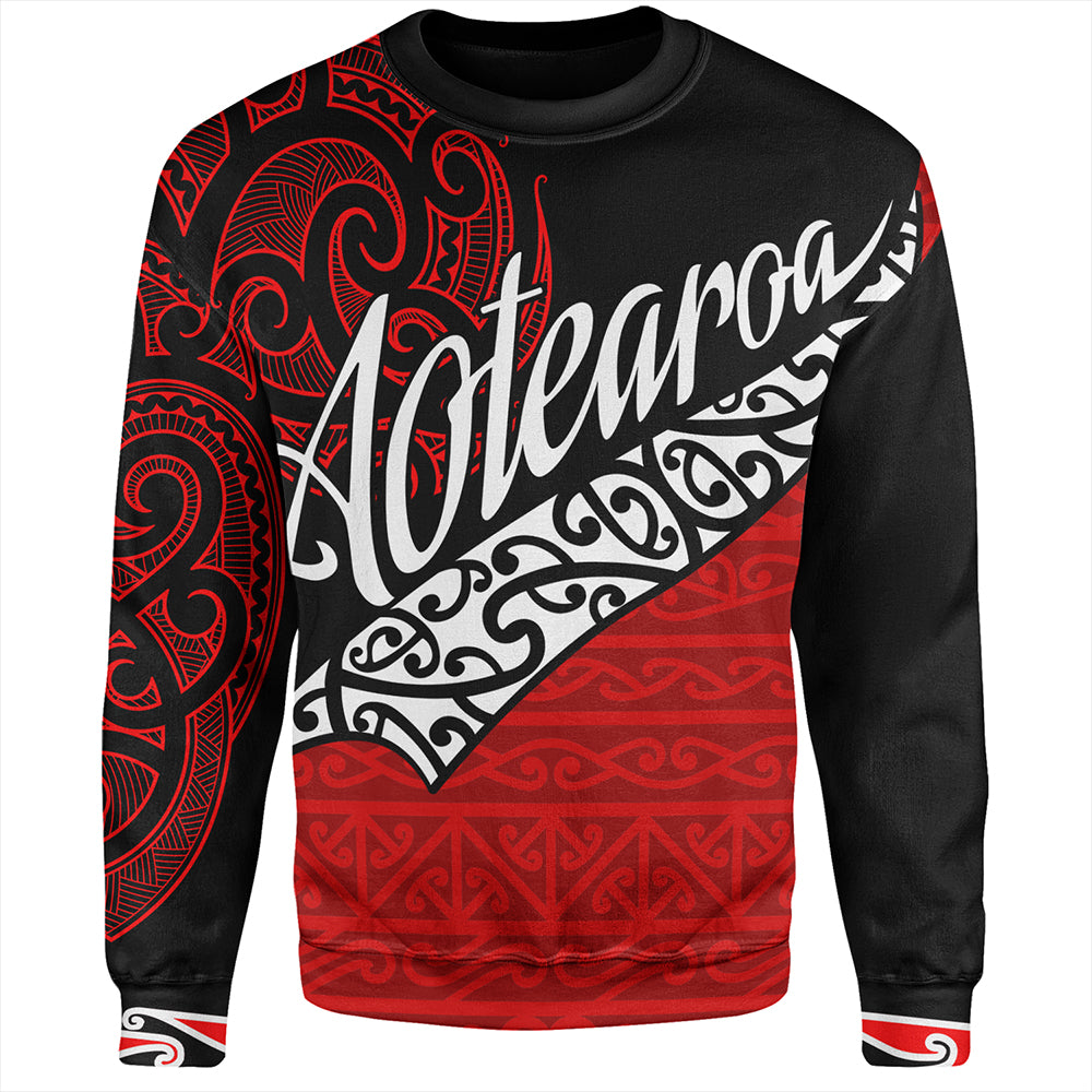 New Zealand Sweatshirt Aotearoa Maori Flag Puhoro Pattern