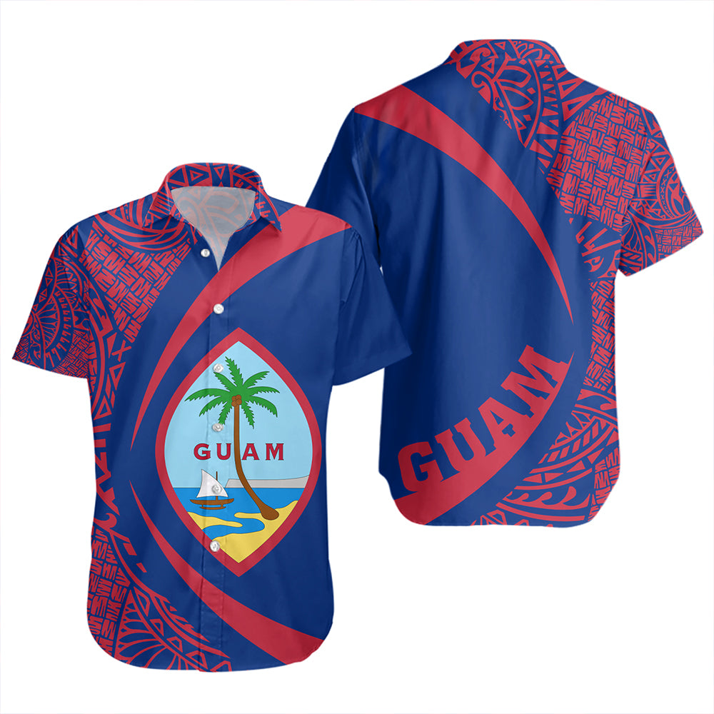 Guam Short Sleeve Shirt Coat Of Arm Lauhala Circle
