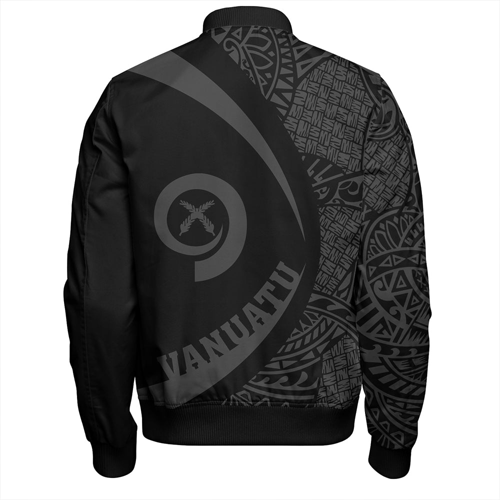 Vanuatu Bomber Jacket Coat Of Arm Lauhala Gray Circle