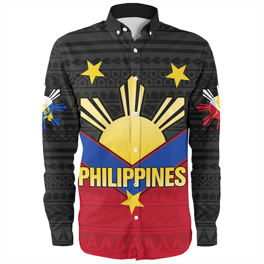 Philippines Long Sleeve Shirt Custom - Philippines Sun Star Sport Style Polynesian