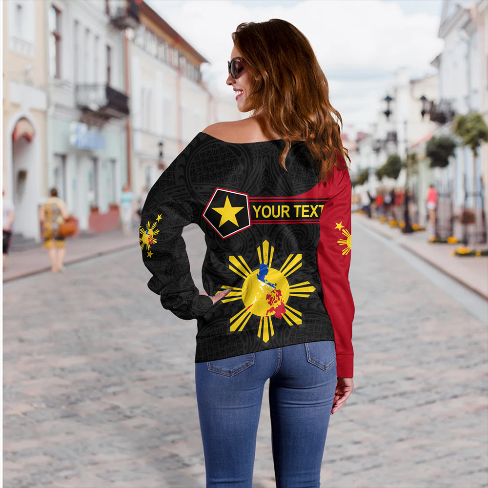 Philippines Off Shoulder Sweatshirt Custom Polynesian Filipino Simple Style