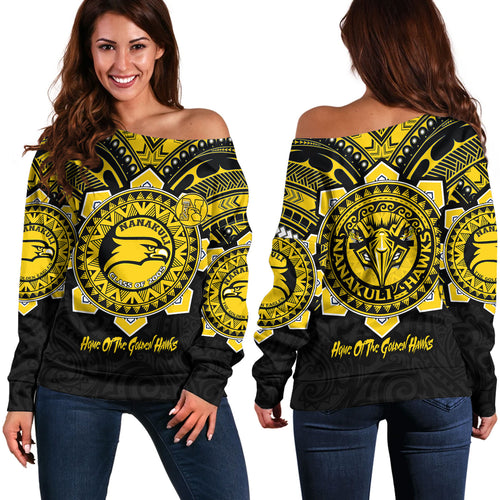 Hawaii Off Shoulder Sweatshirt Custom Nanakuli High & Intermediate School Home Of Golden Hawks Tribal Style