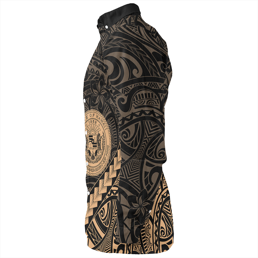 Hawaii Long Sleeve Shirt Tribal Polynesian Coat Of Arms Gold