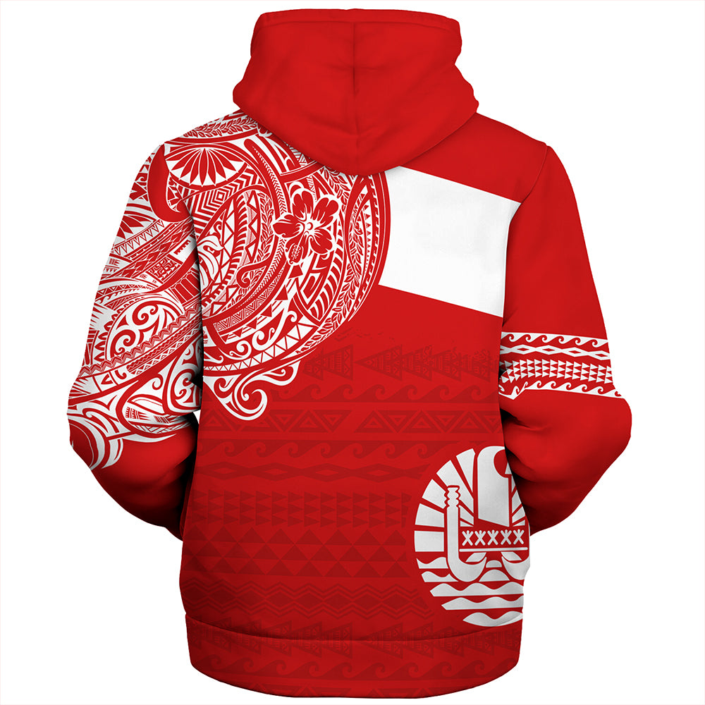 Polynesian Sherpa Hoodie Tahiti Flag With Coat Of Arms