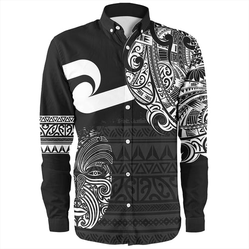 New Zealand Long Sleeve Shirt Tino Rangatiratanga Maori Mask Black