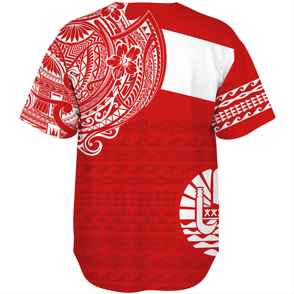 Polynesian Baseball Shirt Tahiti Flag With Coat Of Arms