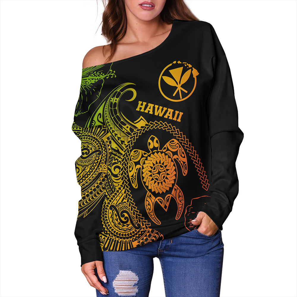Hawaii Off Shoulder Sweatshirt Hawaii Turtle Kanaka Reggae