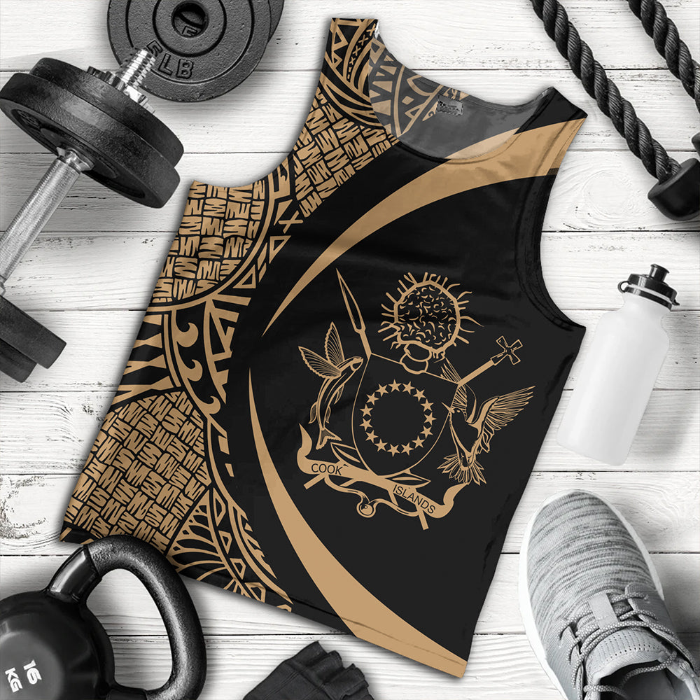 Cook Islands Tank Top Coat Of Arm Lauhala Gold Circle