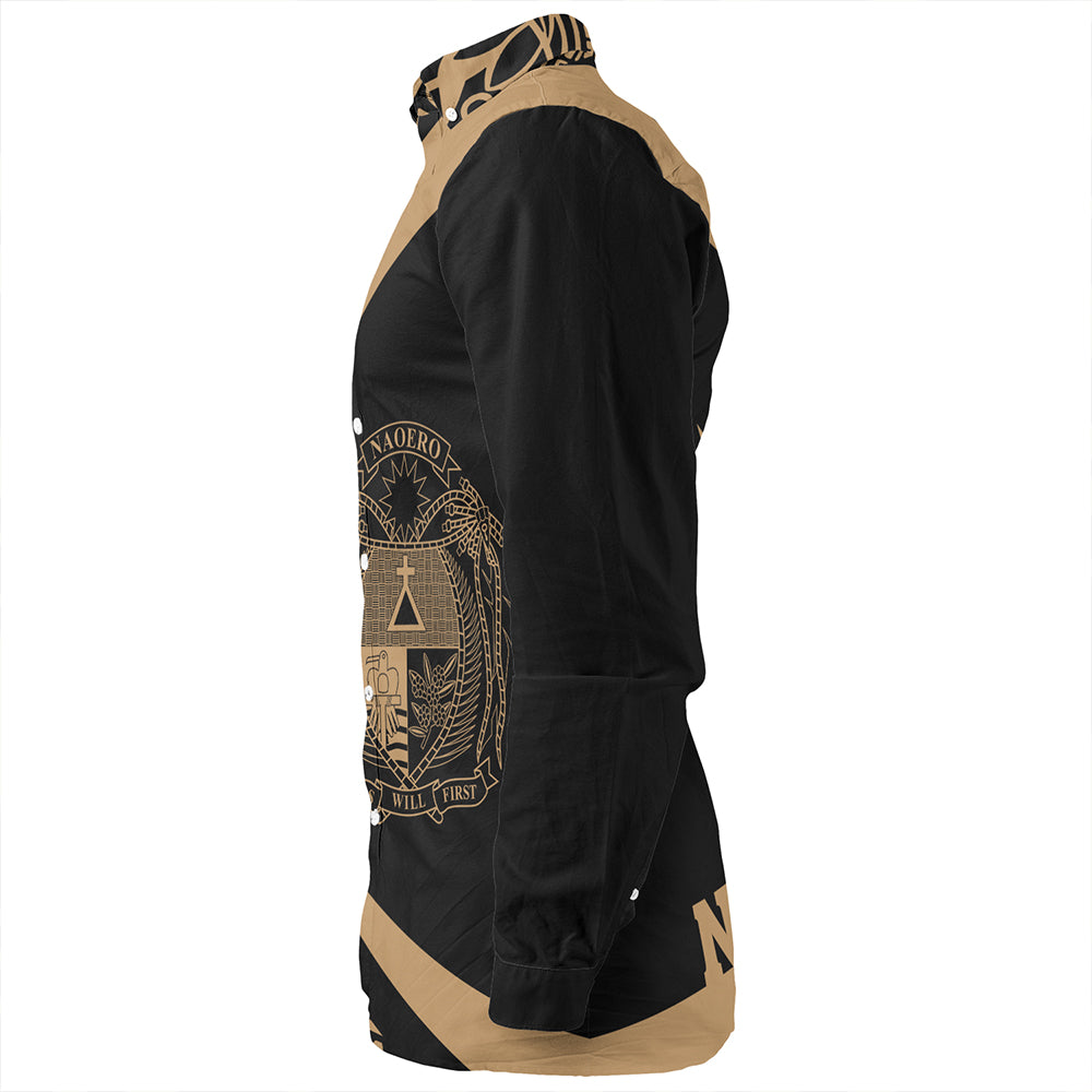 Nauru Long Sleeve Shirt Coat Of Arm Lauhala Gold Circle