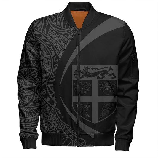 Fiji Bomber Jacket Coat Of Arm Lauhala Gray Circle