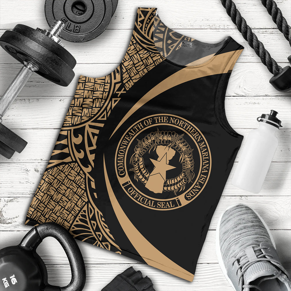 Northern Mariana Islands Tank Top Coat Of Arm Lauhala Gold Circle