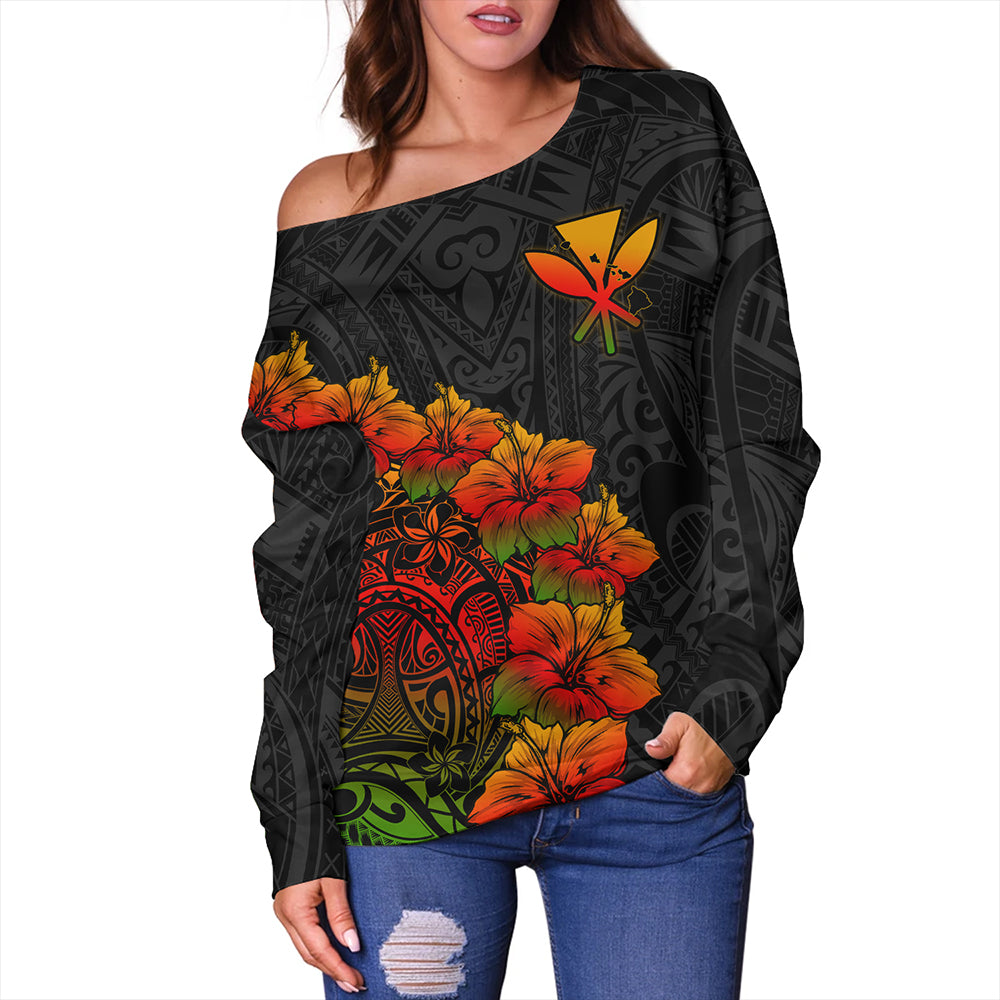 Hawaii Off Shoulder Sweatshirt Hawaii Kanaka Map Style Tropical