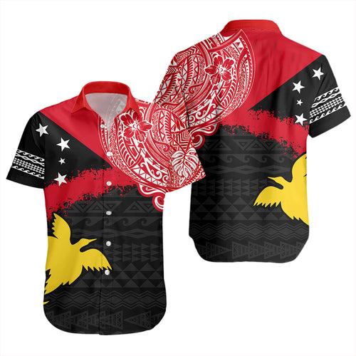 Papua Short Sleeve Shirt Melanesian Flag With Coat Of Arms