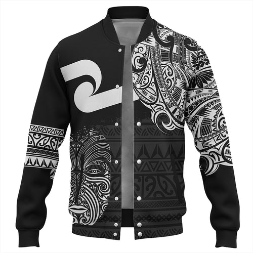 New Zealand Baseball Jacket Tino Rangatiratanga Maori Mask Black