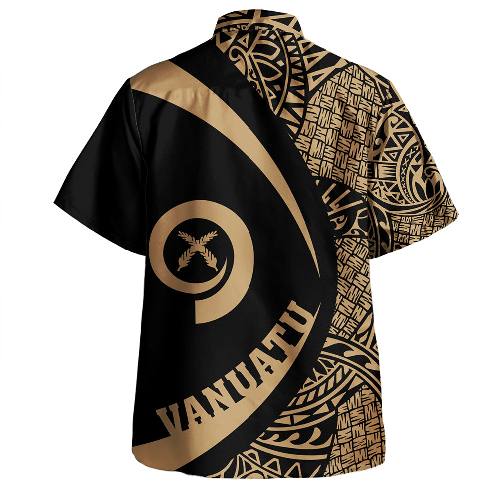 Vanuatu Hawaiian Shirt Coat Of Arm Lauhala Gold Circle