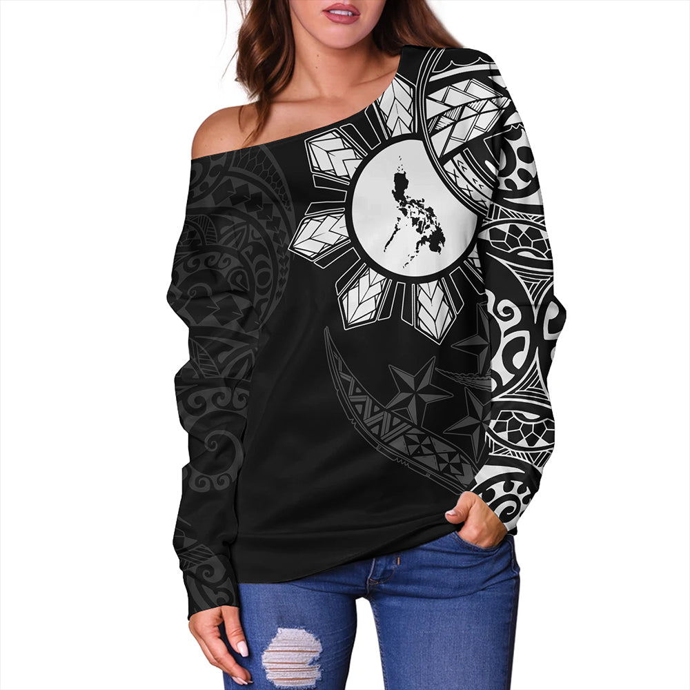 Philippines Off Shoulder Sweatshirt Tribal Sun In My Heart