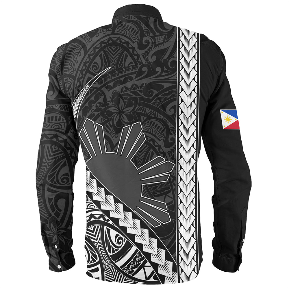 Philippines Long Sleeve Shirt Tribal Polynesian Sun Gray