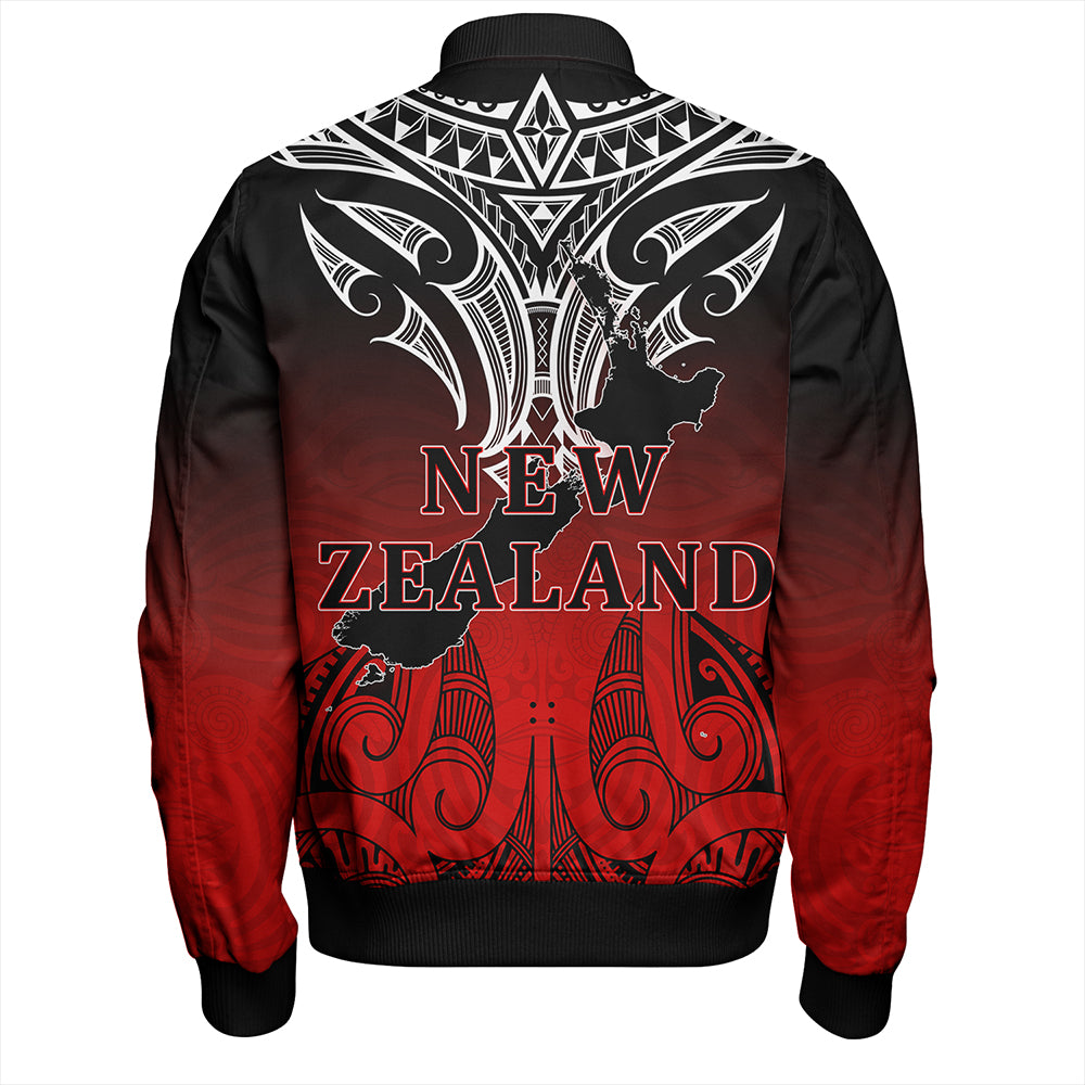 New Zealand Bomber Jacket Maori Kiwi Bird Symbols Map