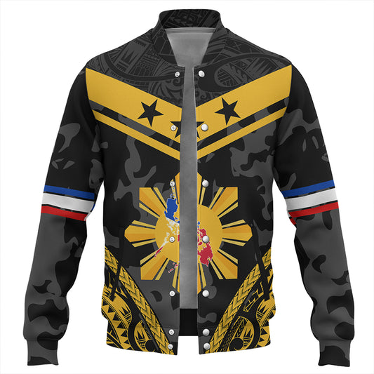 Philippines Baseball Jacket Polynesian Sun Star Style Camouflage