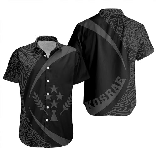 Kosrae Short Sleeve Shirt Coat Of Arm Lauhala Gray Circle