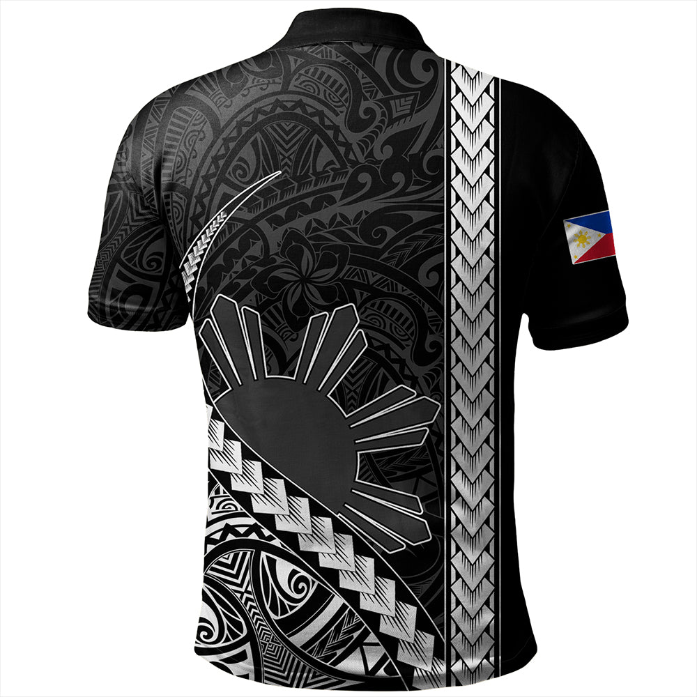 Philippines Polo Shirt Tribal Polynesian Sun Gray