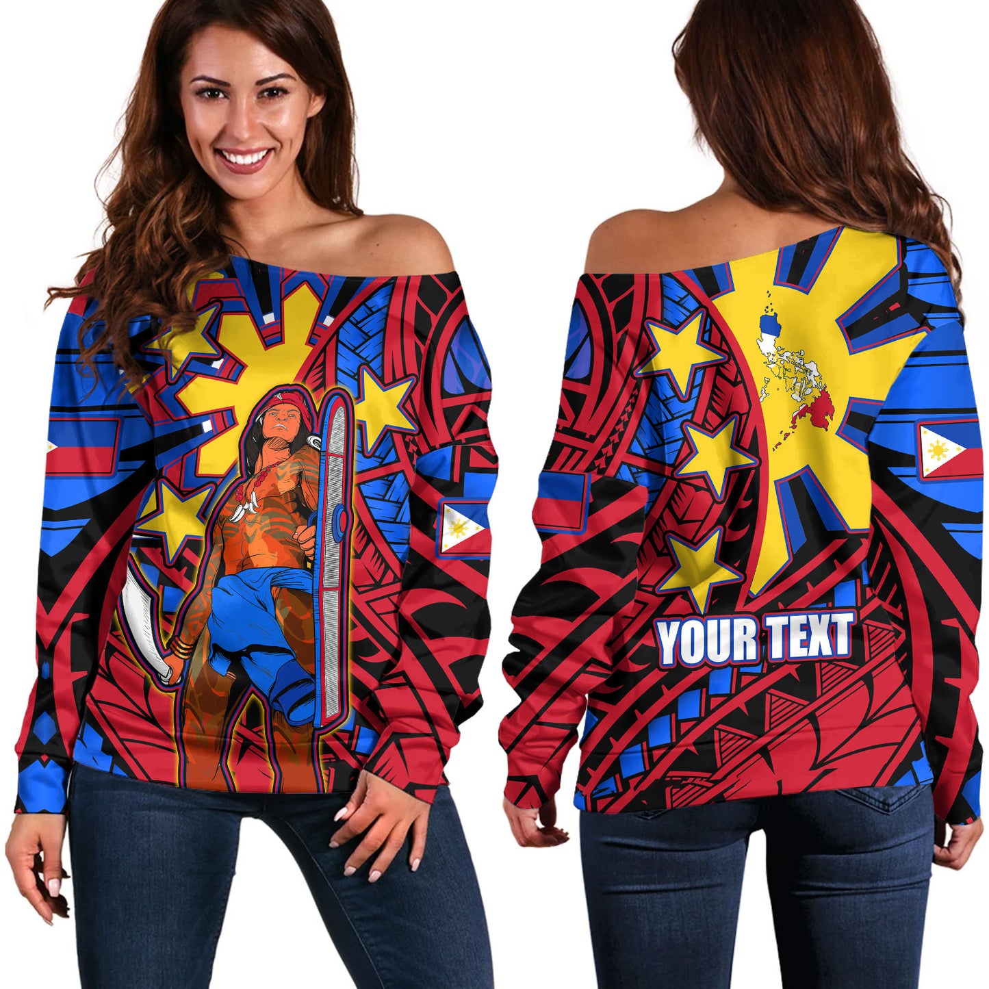 Philippines Off Shoulder Sweatshirt Custom Lapu-Lapu The Legendary Filipino Hero