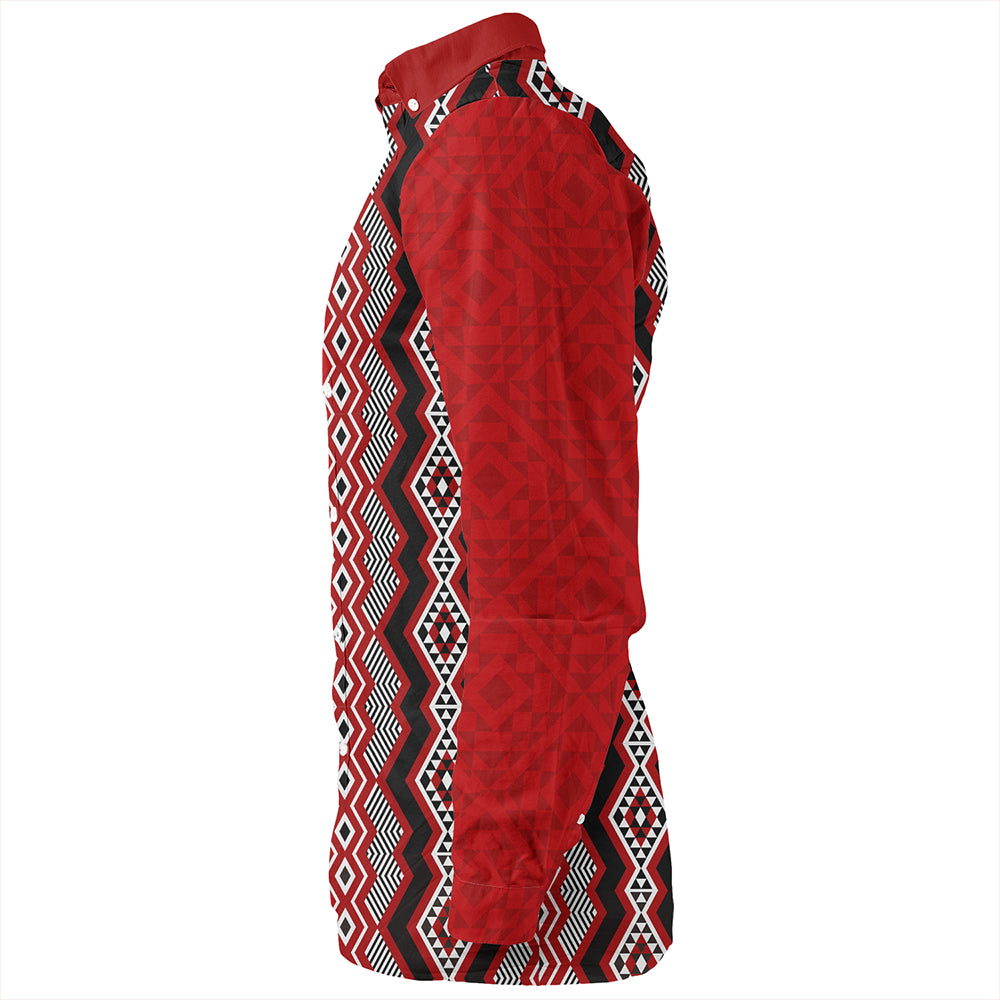 New Zealand Long Sleeve Shirt Maori Fabic Pattern Silvers Fern