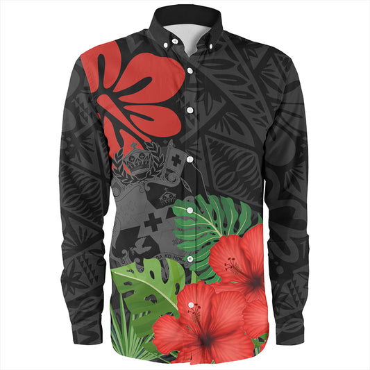 Tonga Long Sleeve Shirt Tonga Coat Of Arms Polynesian Hibiscus