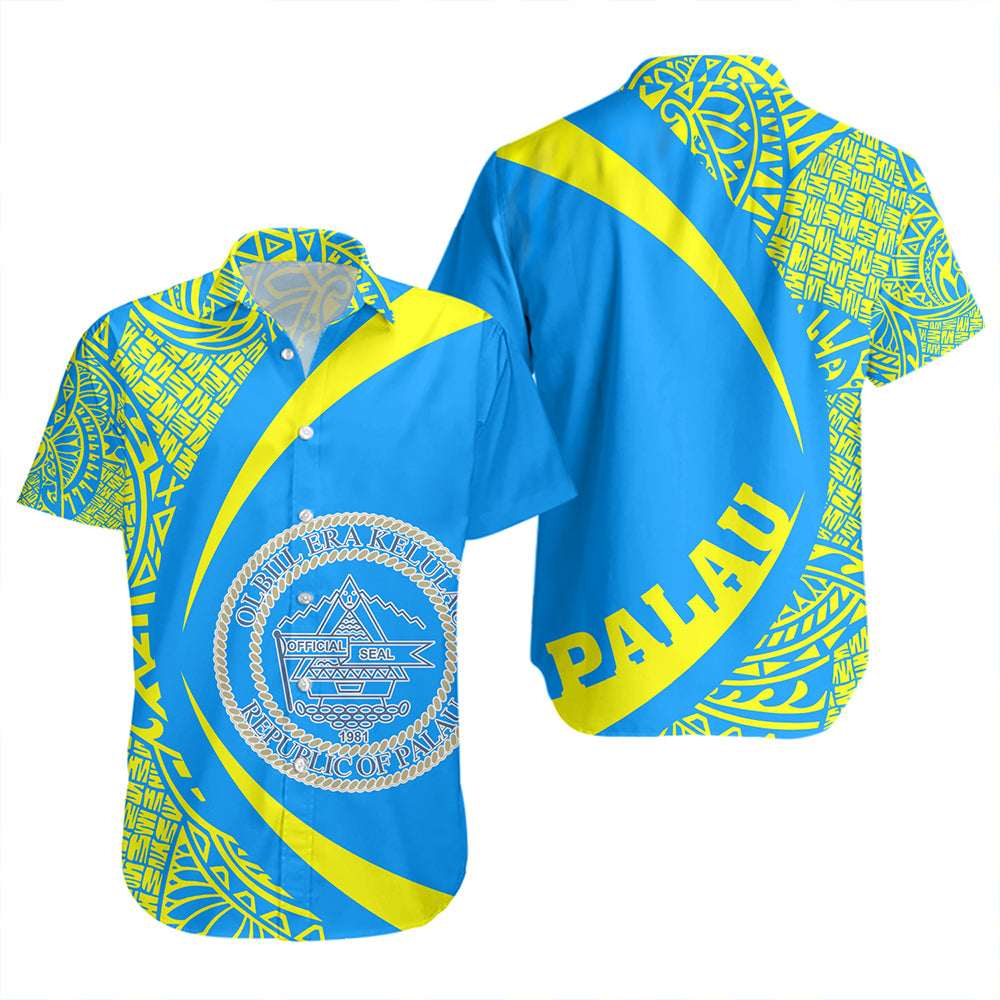Palau Short Sleeve Shirt Coat Of Arm Lauhala Circle