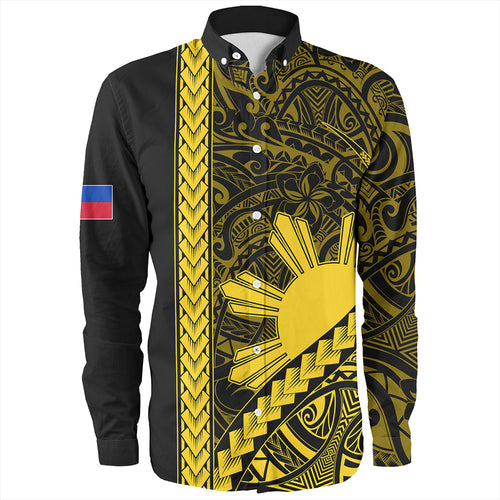 Philippines Long Sleeve Shirt Tribal Polynesian Sun Yellow