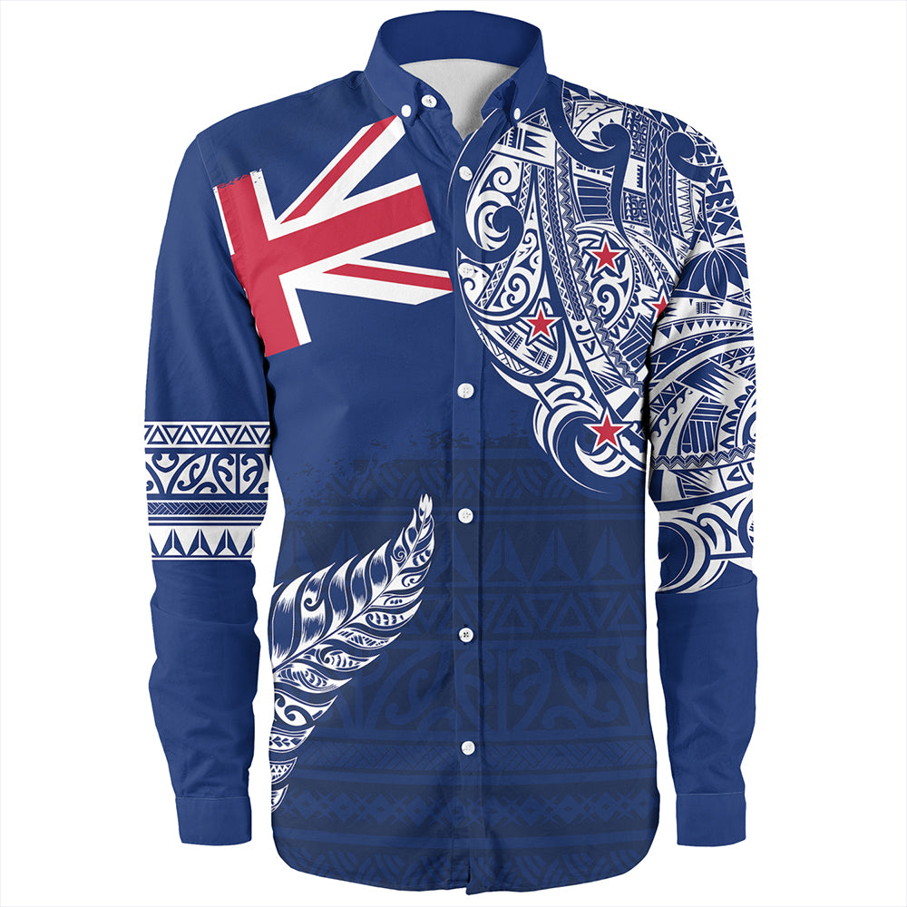 New Zealand Long Sleeve Shirt Aotearoa Maori Tribal Flag With Silver Frern