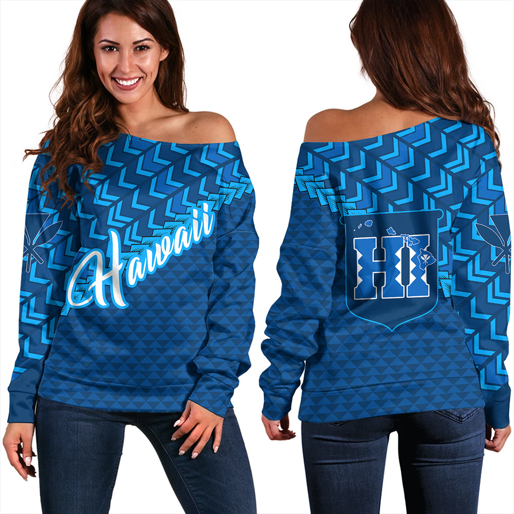 Hawaiian Off Shoulder Sweatshirt Kanaka Maoli Kakau Style