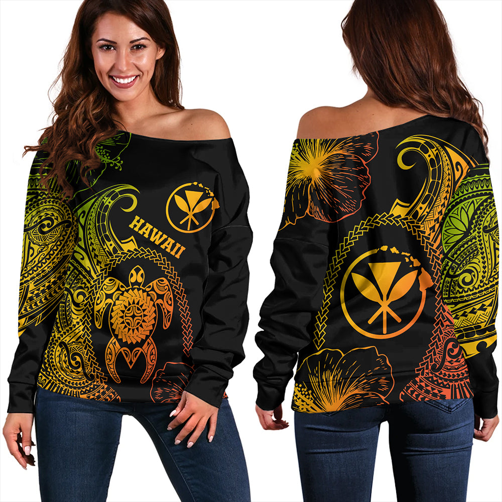 Hawaii Off Shoulder Sweatshirt Hawaii Turtle Kanaka Reggae