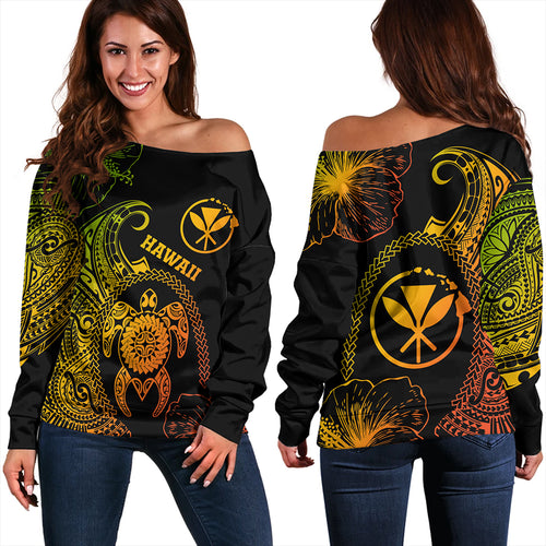 Hawaii Off Shoulder Sweatshirt Hawaii Turtle Kanaka Reggae