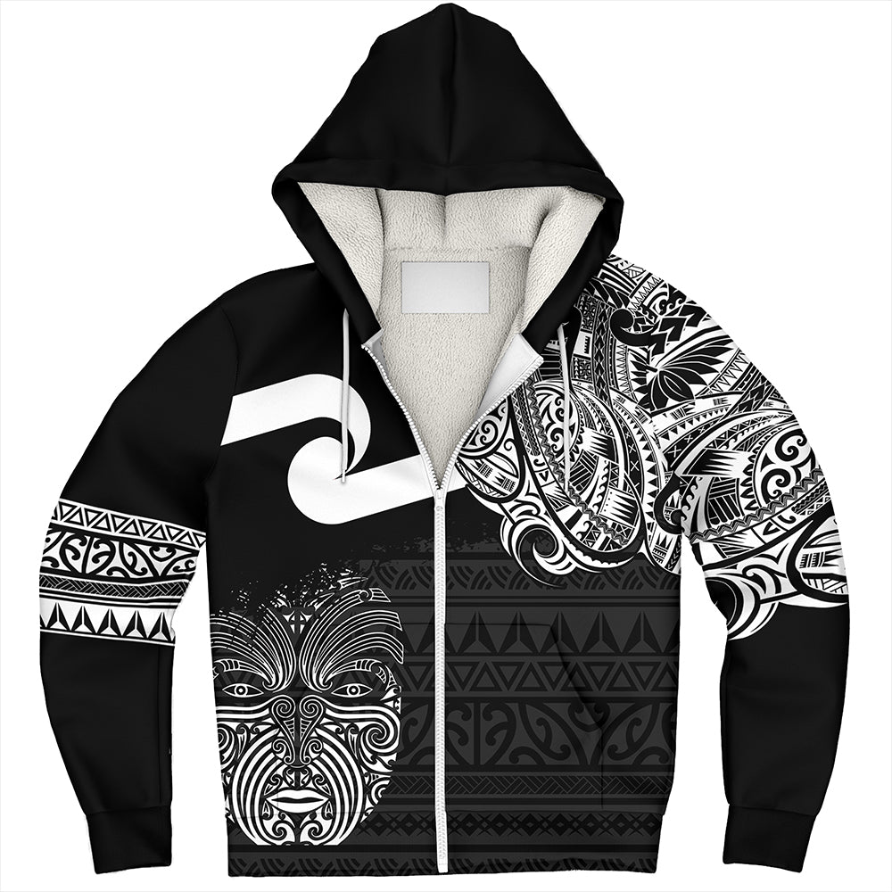 New Zealand Sherpa Hoodie Tino Rangatiratanga Maori Mask Black