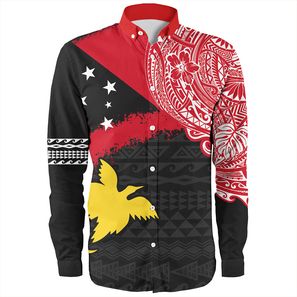 Papua Long Sleeve Shirt Melanesian Flag With Coat Of Arms