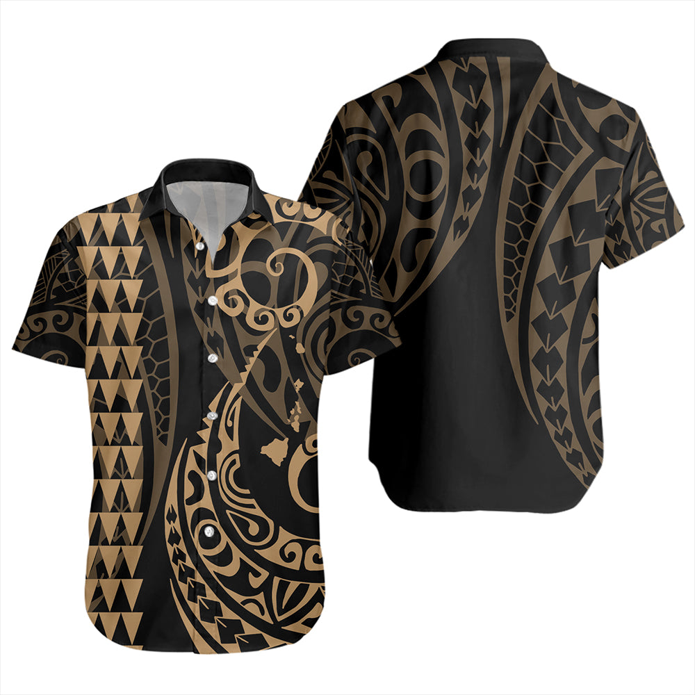 Hawaii Short Sleeve Shirt Hawaiian Map Kakau Style Gold