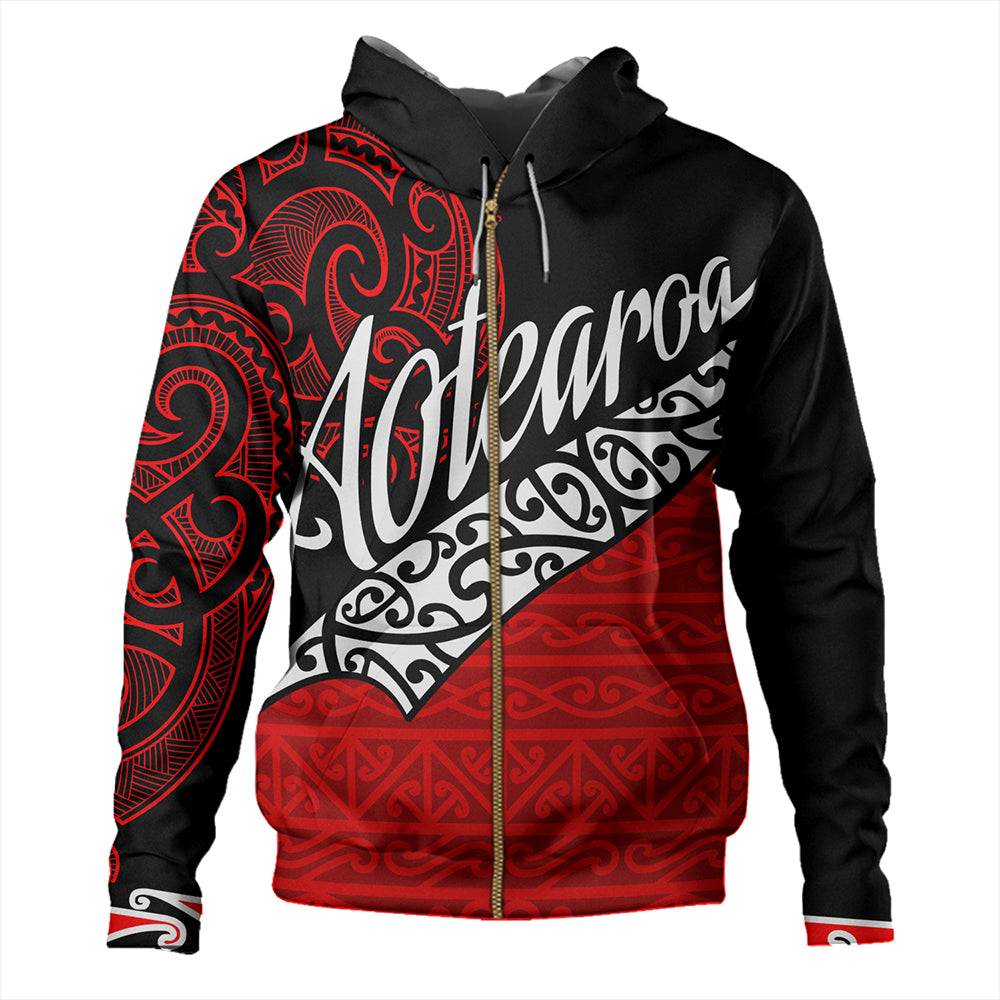 New Zealand Hoodie Aotearoa Maori Flag Puhoro Pattern
