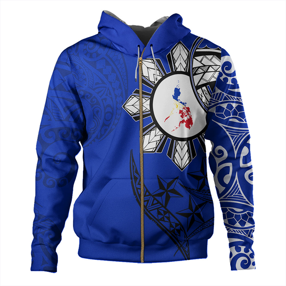 Philippines Hoodie Tribal Sun In My Heart Blue Style