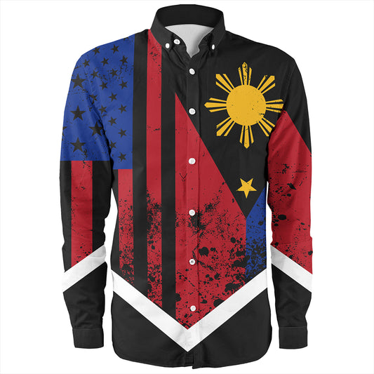 Philippines And American Long Sleeve Shirt Flag Half Concept Brush Style