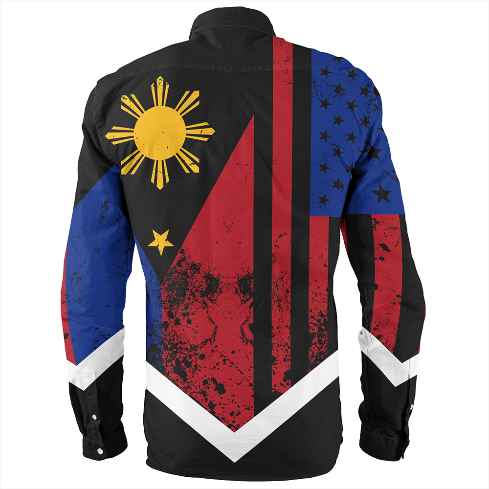 Philippines And American Long Sleeve Shirt Flag Half Concept Brush Style