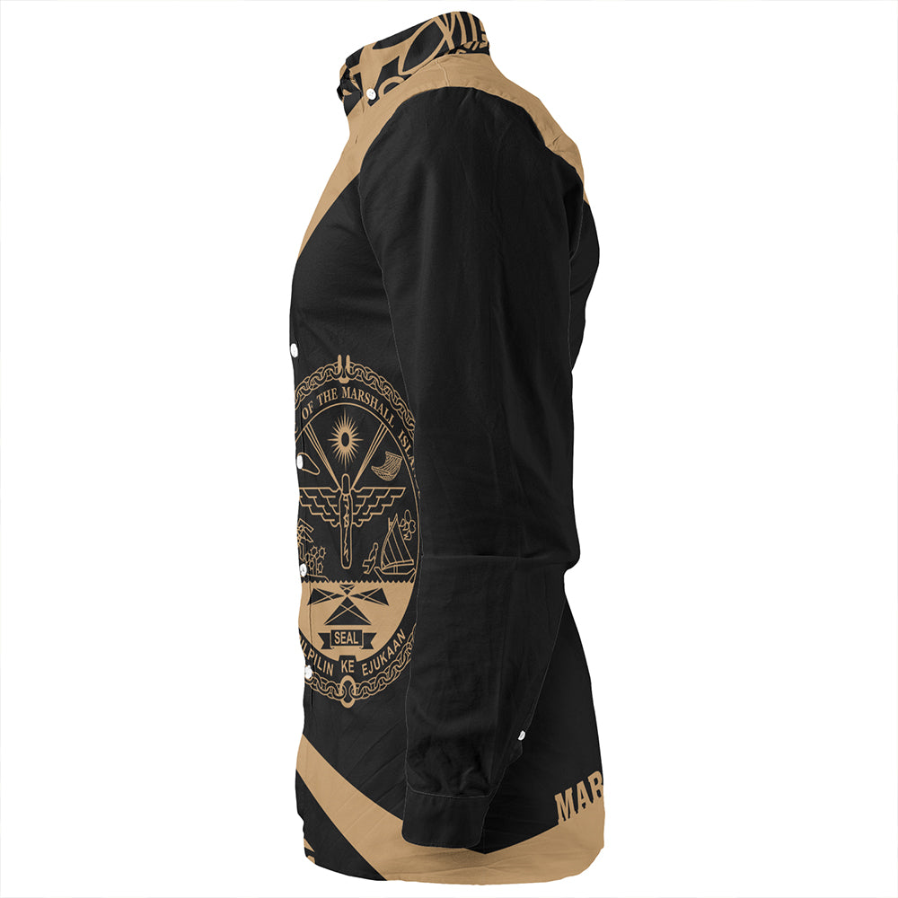 Marshall Islands Long Sleeve Shirt Coat Of Arm Lauhala Gold Circle