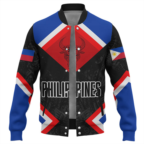Philippines Baseball Jacket Water Buffalo Sun Tribal Style