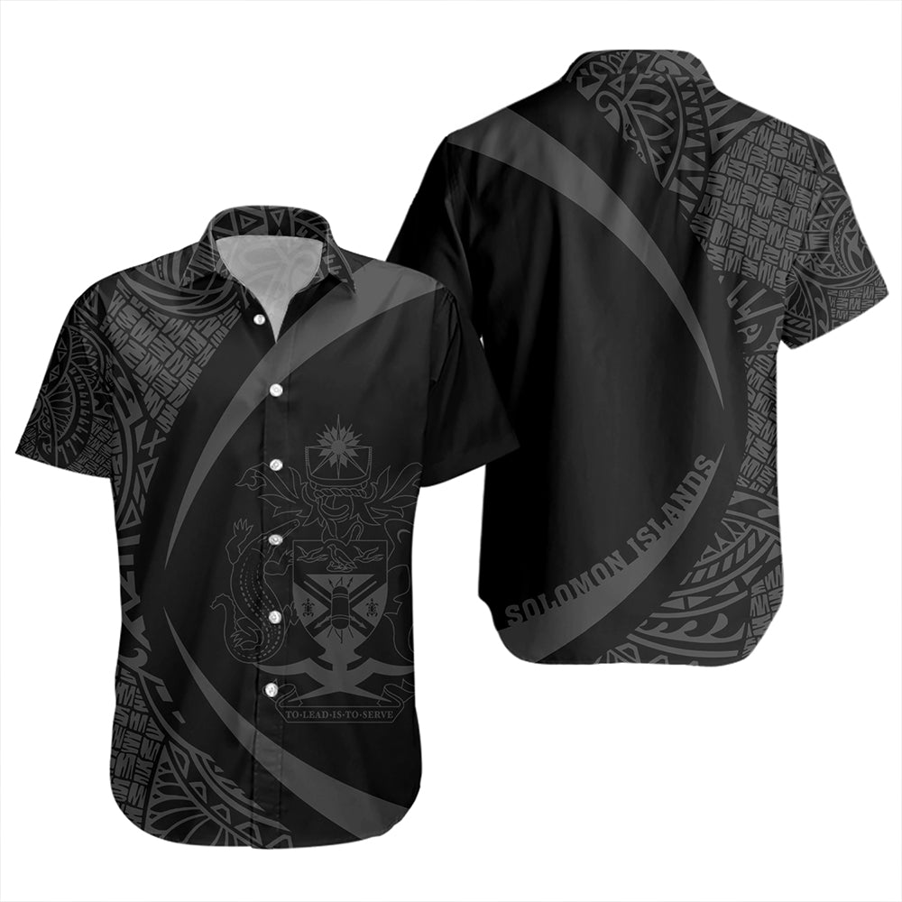 Solomon Islands Short Sleeve Shirt Coat Of Arm Lauhala Gray Circle