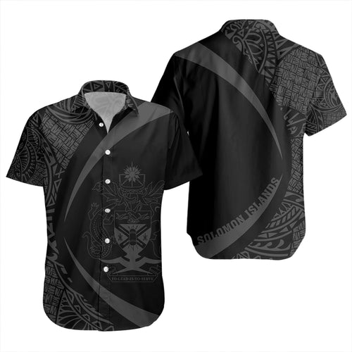 Solomon Islands Short Sleeve Shirt Coat Of Arm Lauhala Gray Circle